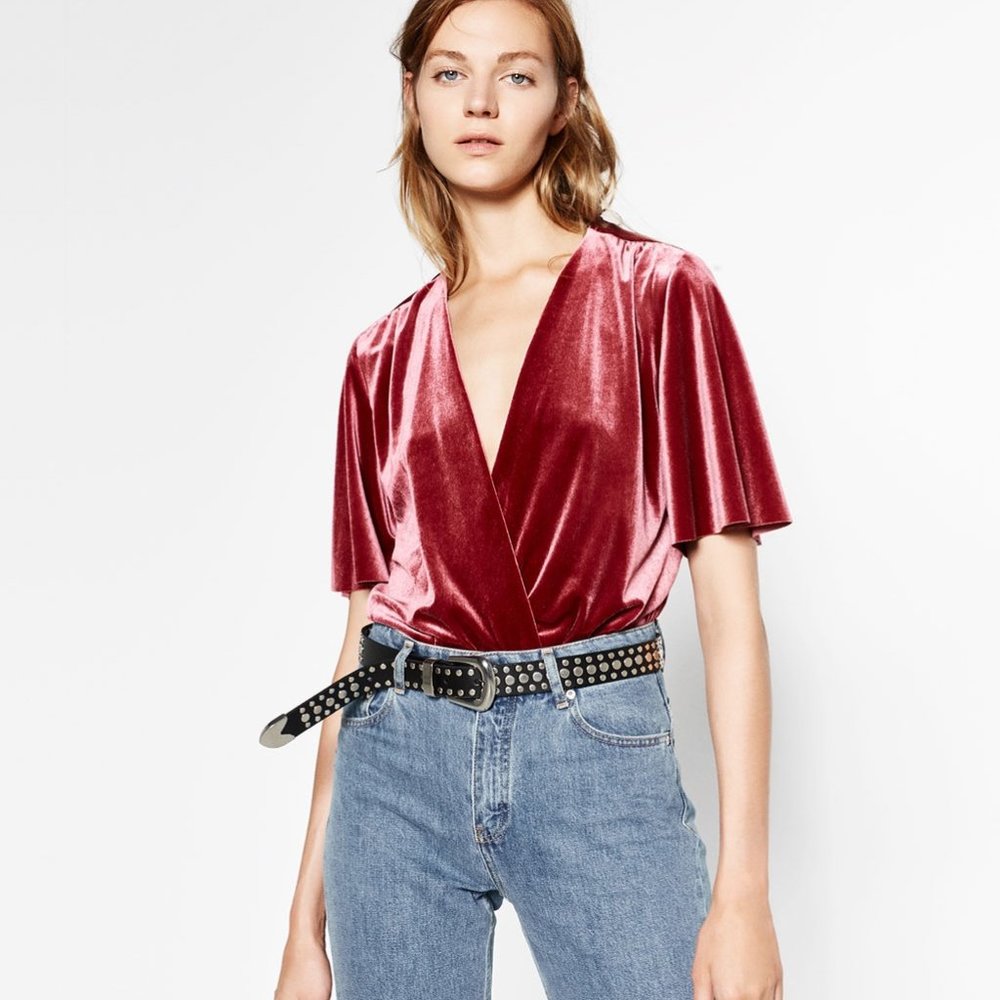 Zara Pink Velvet Bodysuit